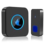 Funkklingel, 300M Reichweite Kabellose Türklingel IP55 Aussen Wasserdicht Türklingel Funk, 55 Klingeltöne 5 Stufen Lautstärkeregelung, Blaue LED, Funk Klingel Kit 1 Batterie-Sender 1 Plug-In Empfänger