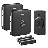 AVANTEK Kabellose Türklingel Batteriebetrieben, Mini Funkklingel 300M mit 2 Empfänger, IP55 Wasserdicht Elektronische Türglocken, 52 Melodien auf 5 Stufen Volumes mit LED Anzeige