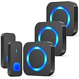 SURFOU Funkklingel, Aussen Kabellose Wasserdicht Türklingel Haustürklingel, 400m Funk Reichweite Klingel Haustür mit 3 Plug-in-Empfänger 2 Sender, 55 Klingeltönen 5 Lautstärken, Schwarz